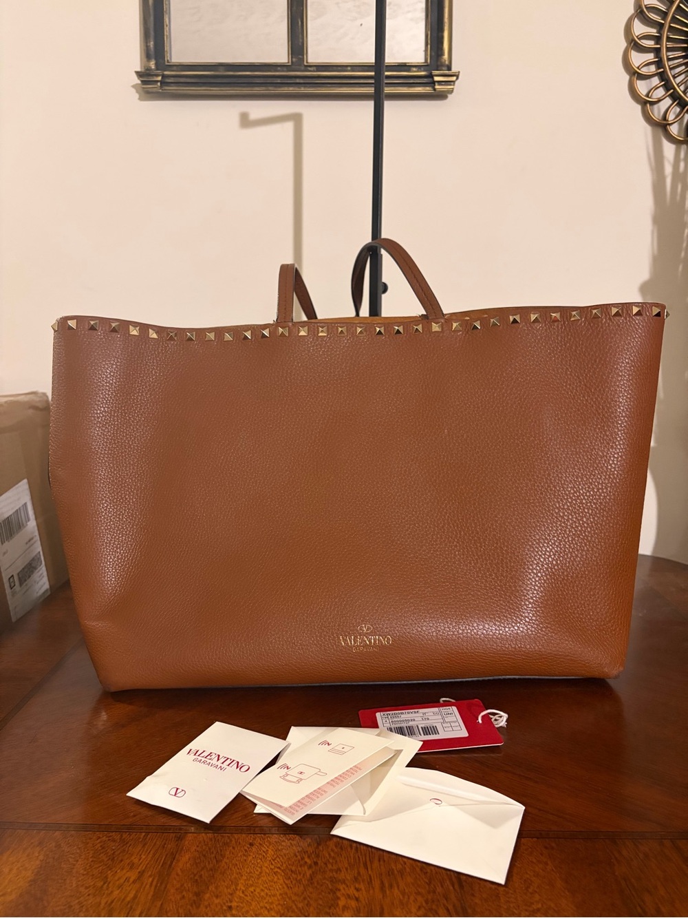 Authentic Valentino Garavani Rockstud Large Leather Tote